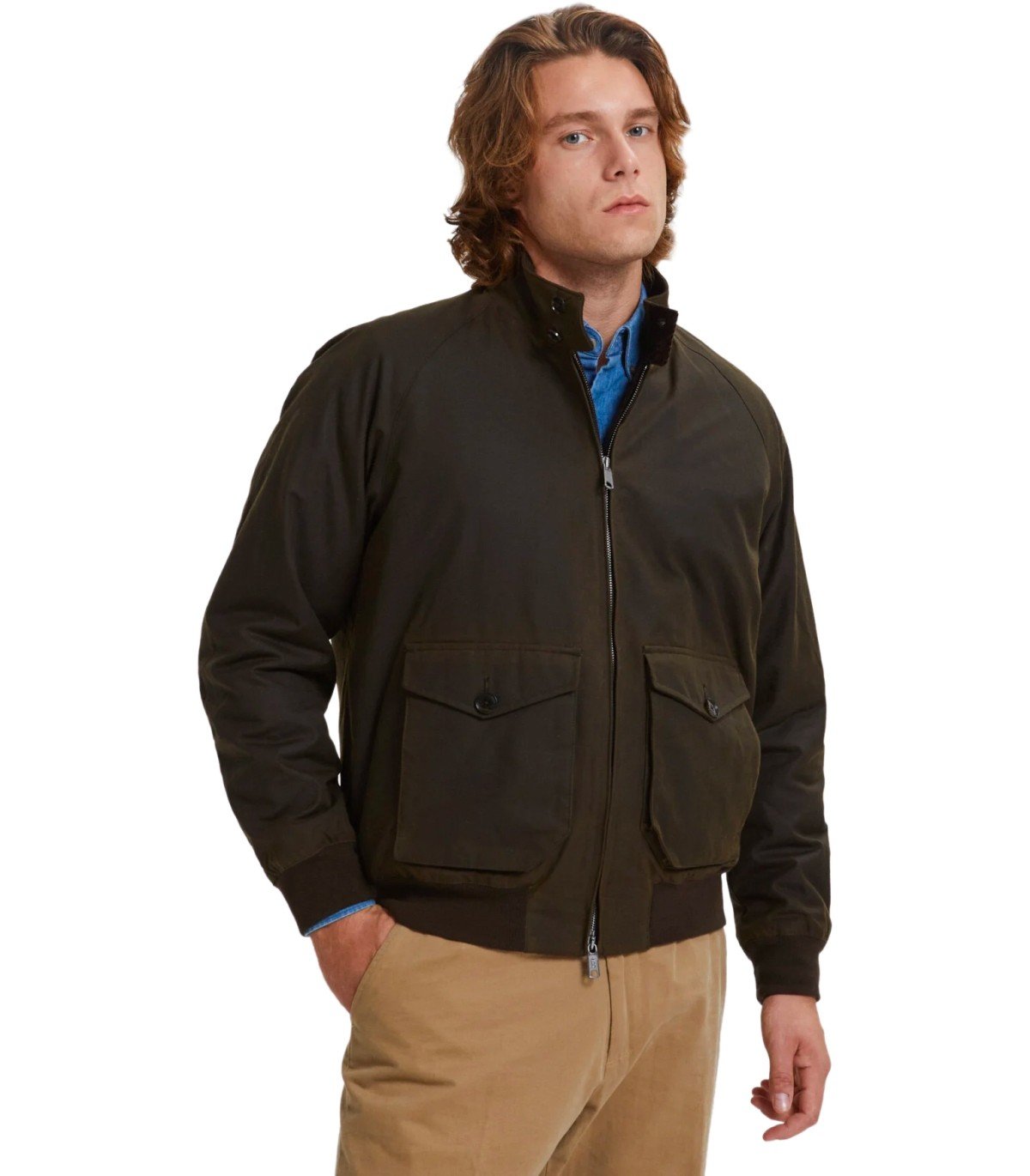 BOMBER G9 WAXED POCKET VERDE MILITARE BARACUTA